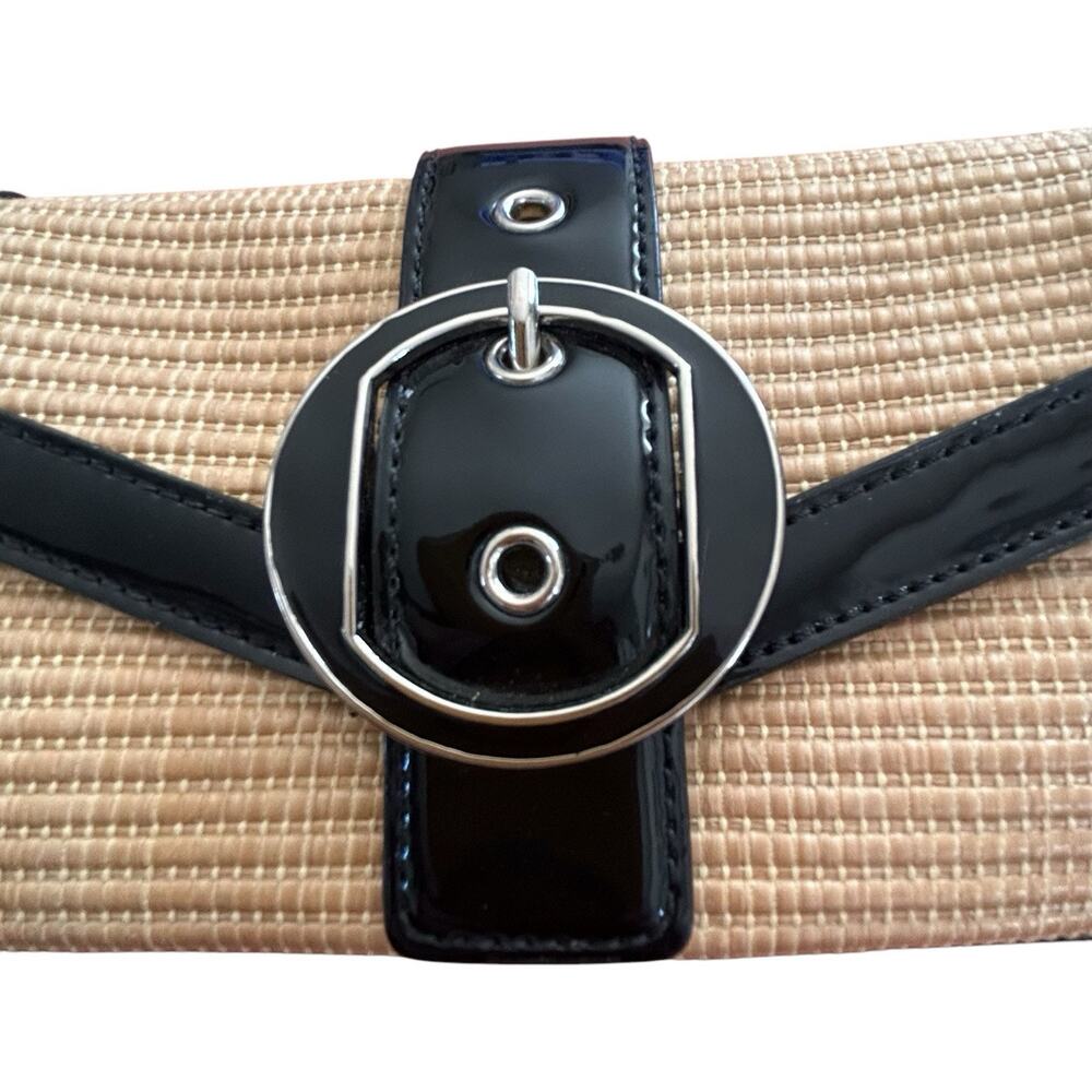 Ann Taylor Wicker Almond/Black Patent Leather Clutch With Silver Buckle Size OS - Picture 6 of 10